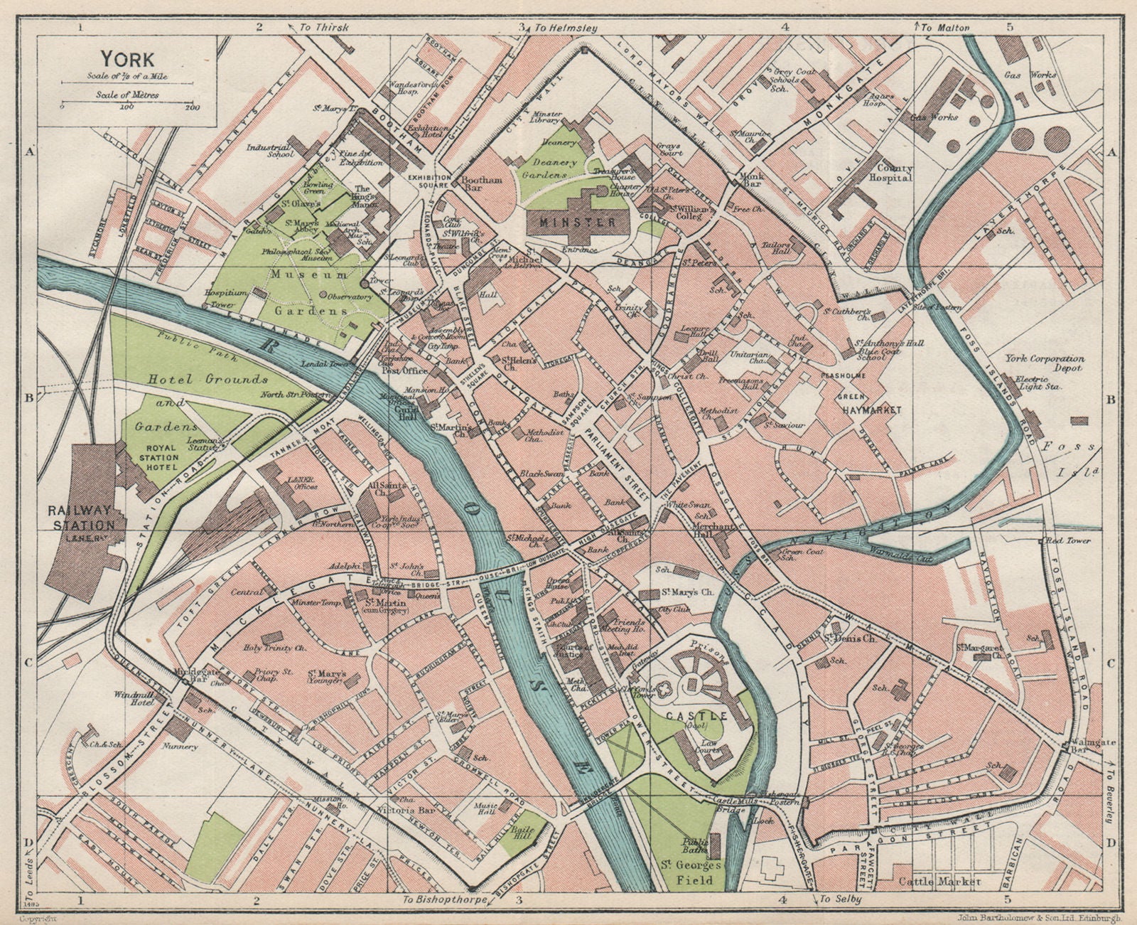YORK. Vintage town city map plan. Yorkshire 1930 old vintage chart